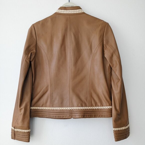 Vintage style Boston Proper Brown 100% Leather with Lace Trim Jacket | Size 6 - Picture 2 of 7
